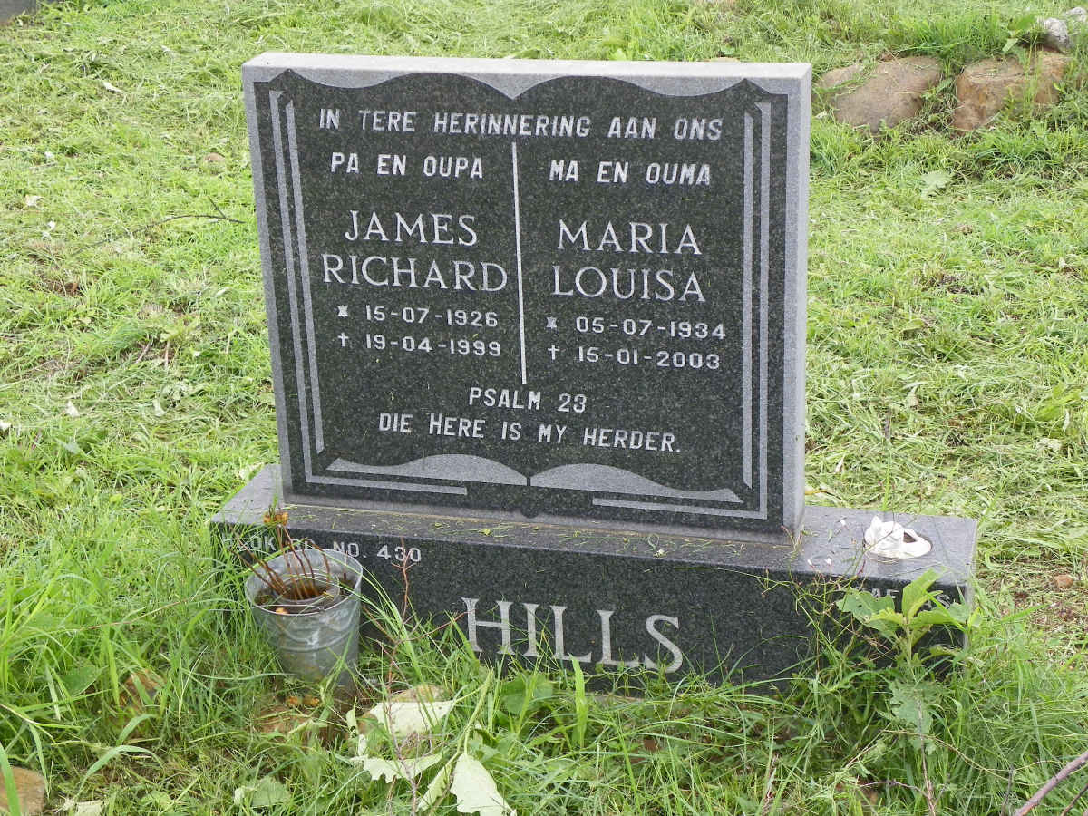 HILLS James Richard 1926-1999 &amp; Maria Louisa 1934-2003