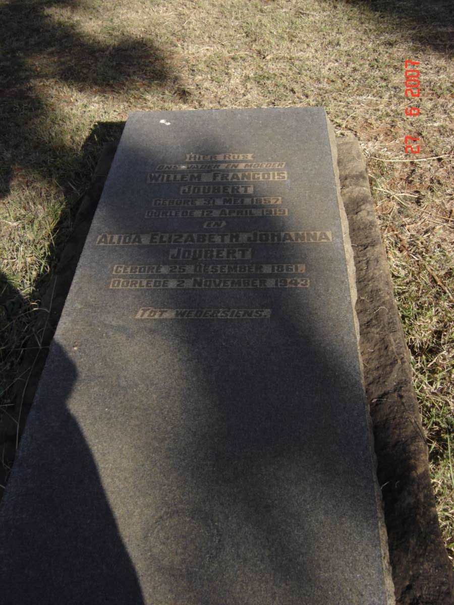 JOUBERT Willem Francois 1857-1919 &amp; Alida Elizabeth Johanna 1861-1943