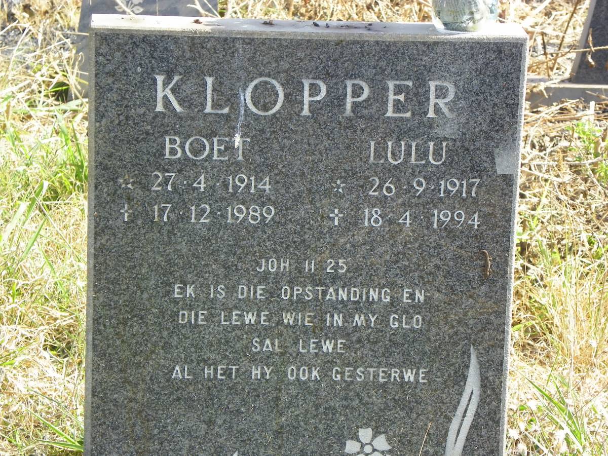 KLOPPER Boet 1914-1989 &amp; Lulu 1917-1994