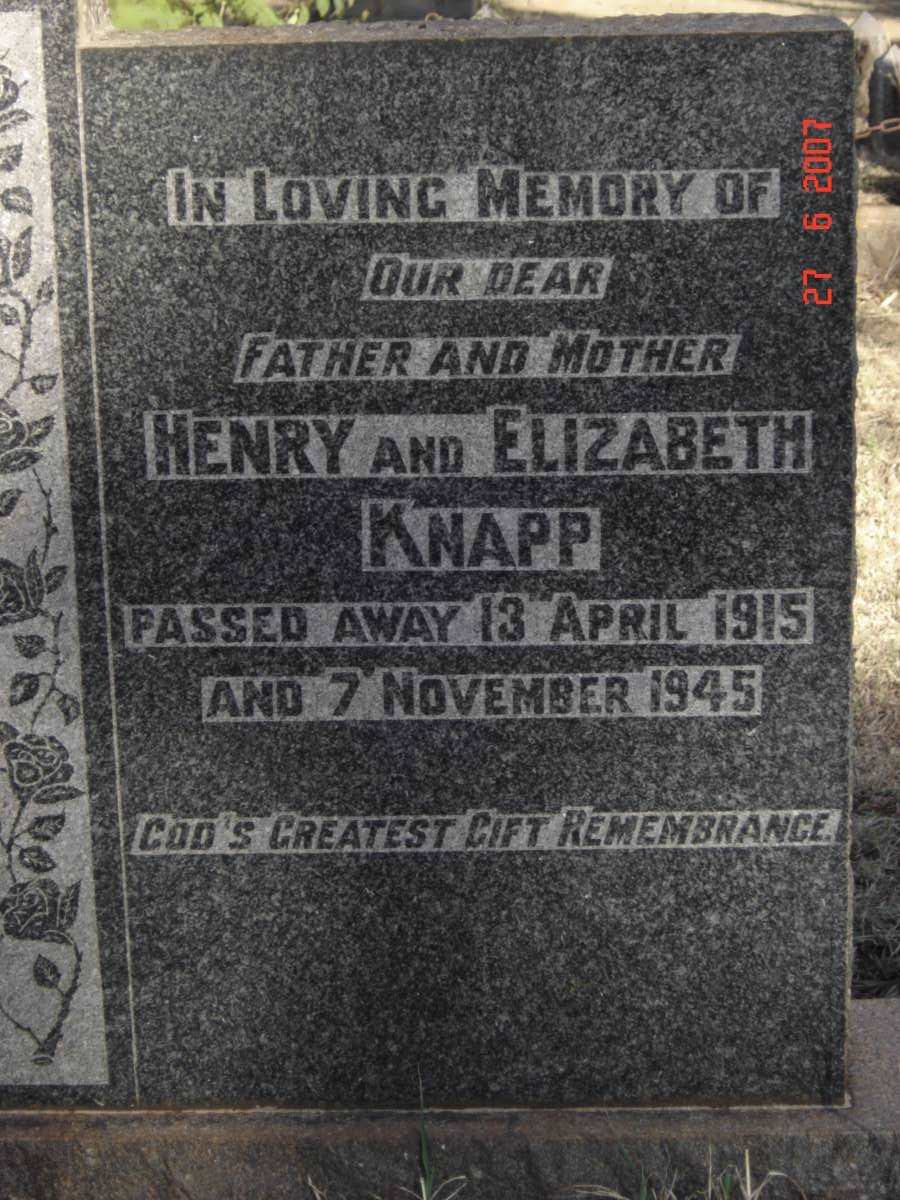 KNAPP Henry  -1915 &amp; Elizabeth  -1945