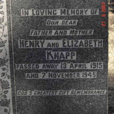 KNAPP Henry  -1915 &amp; Elizabeth  -1945
