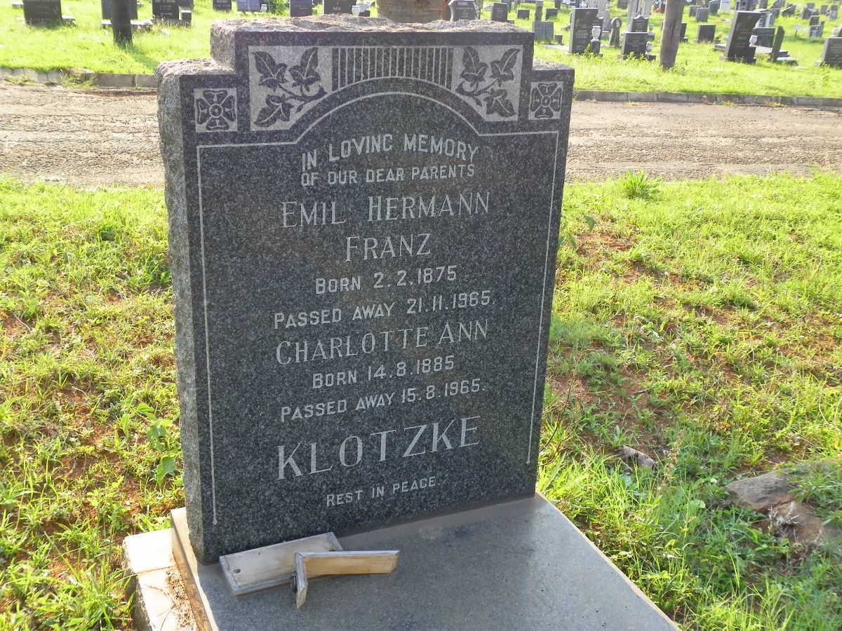 KLOTZKE Emil Hermann Franz 1875-1965 &amp; Charlotte Ann 1885-1965