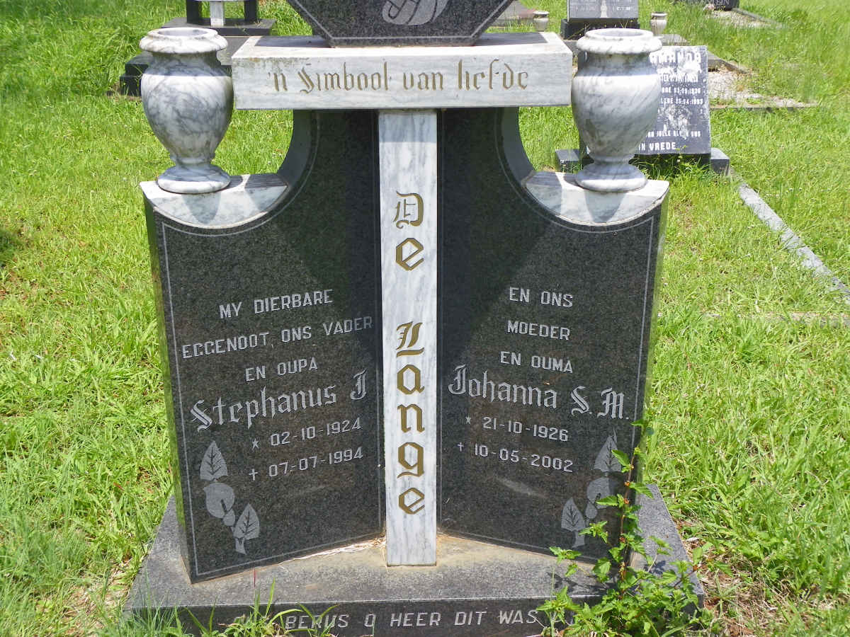 LANGE Stephanus J., de 1924-1994 & Johanna S.M. 1926-2002