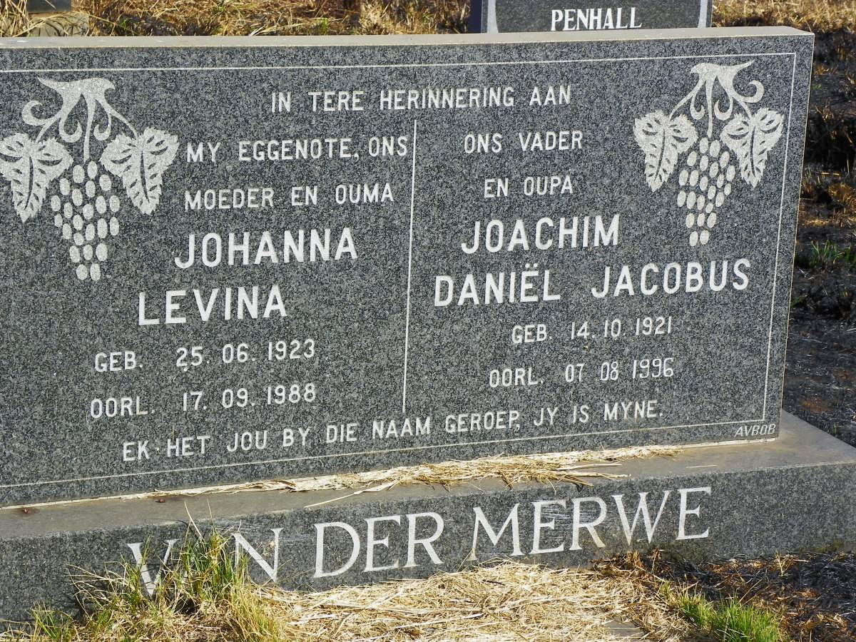 MERWE Joachim Daniel Jacobus, van der 1921-1996 &amp; Johanna Levina 1923-1988