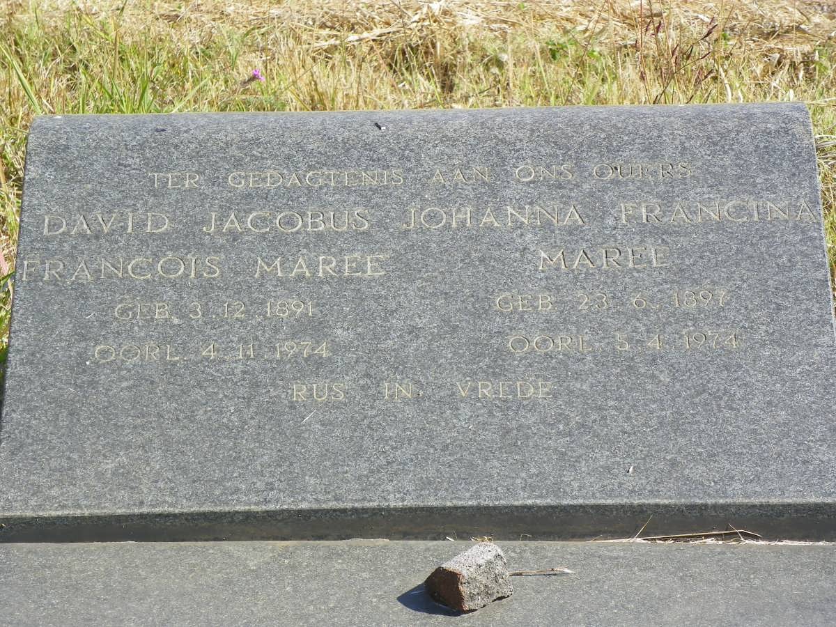 MAREE David Jacobus Francois 1891-1974 &amp; Johanna Francina 1897-1974