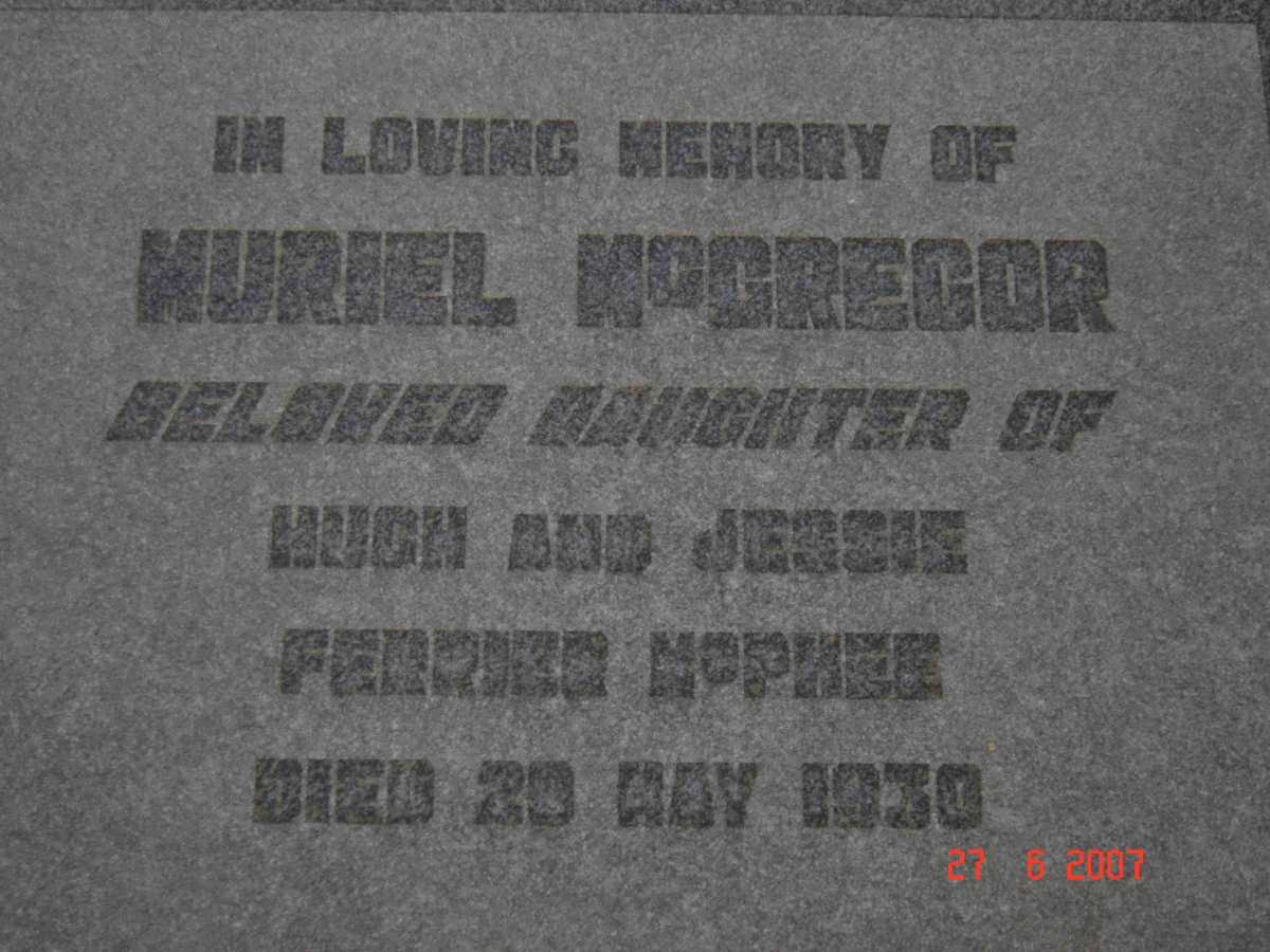 McGREGOR Muriel nee McPHEE  -1930