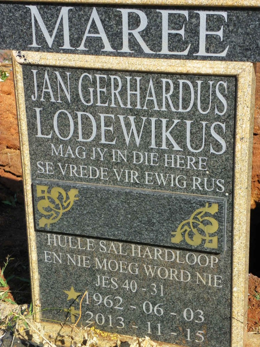 MAREE Jan Gerhardus Lodewikus 1962-2013