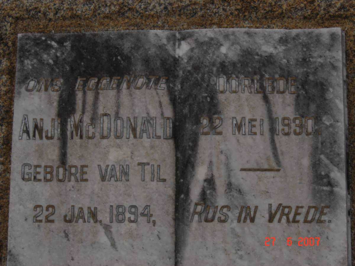 McDONALD Anje nee VAN TIL 1894-1930