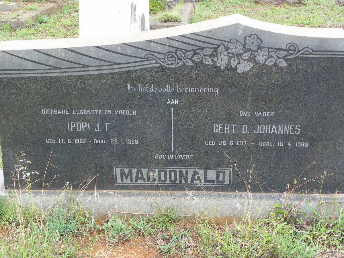 MACDONALD Gert D. Johannes 1917-1969 &amp; J.F. 1922-1969