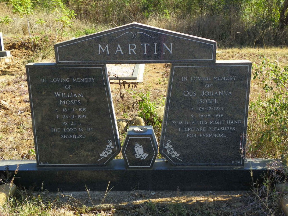 MARTIN William Moses 1919-1997 &amp; Ous Johanna Isobel 1925-1979
