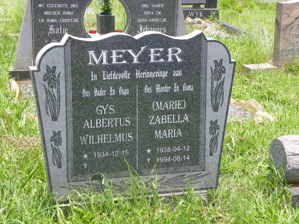 MEYER Gys Albertus Wilhelmus 1934- &amp; Zabella Maria 1938-1994