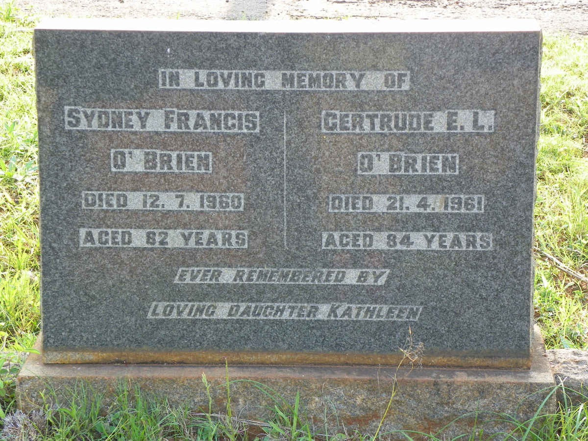 O'BRIEN Sydney Francis -1960 &amp; Gertrude E.L. -1961
