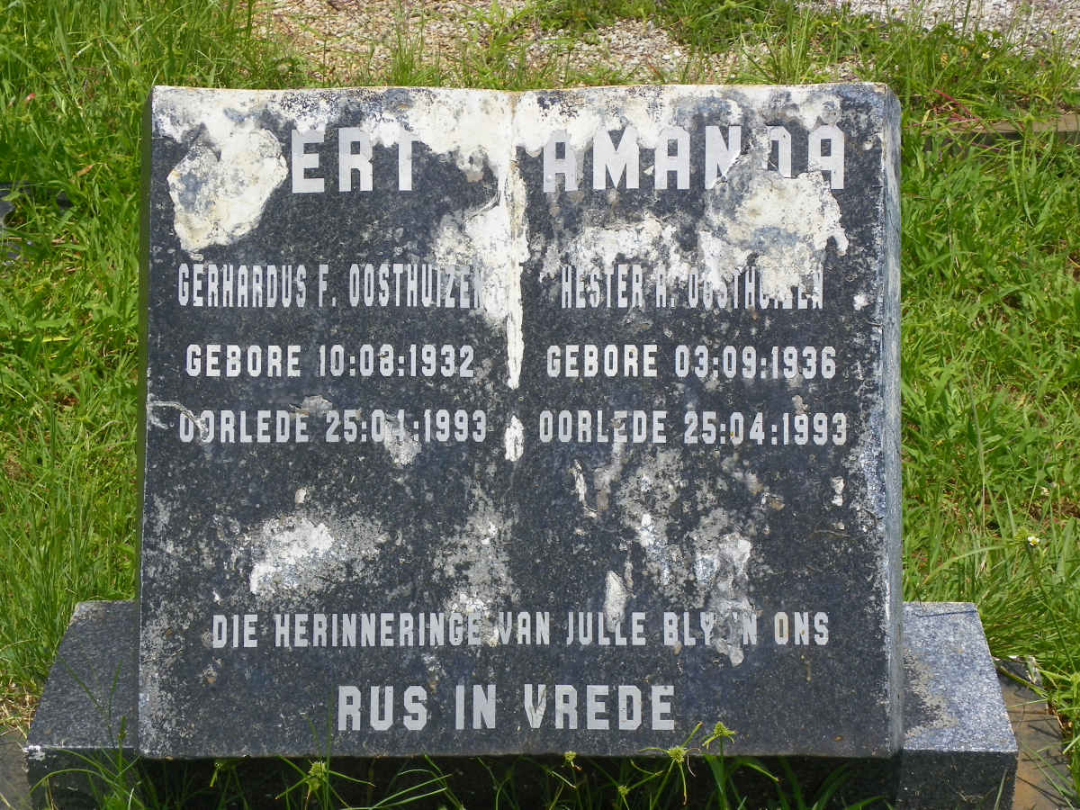 OOSTHUIZEN Gerhardus F. 1932-1993 &amp; Hester A. 1936-1993