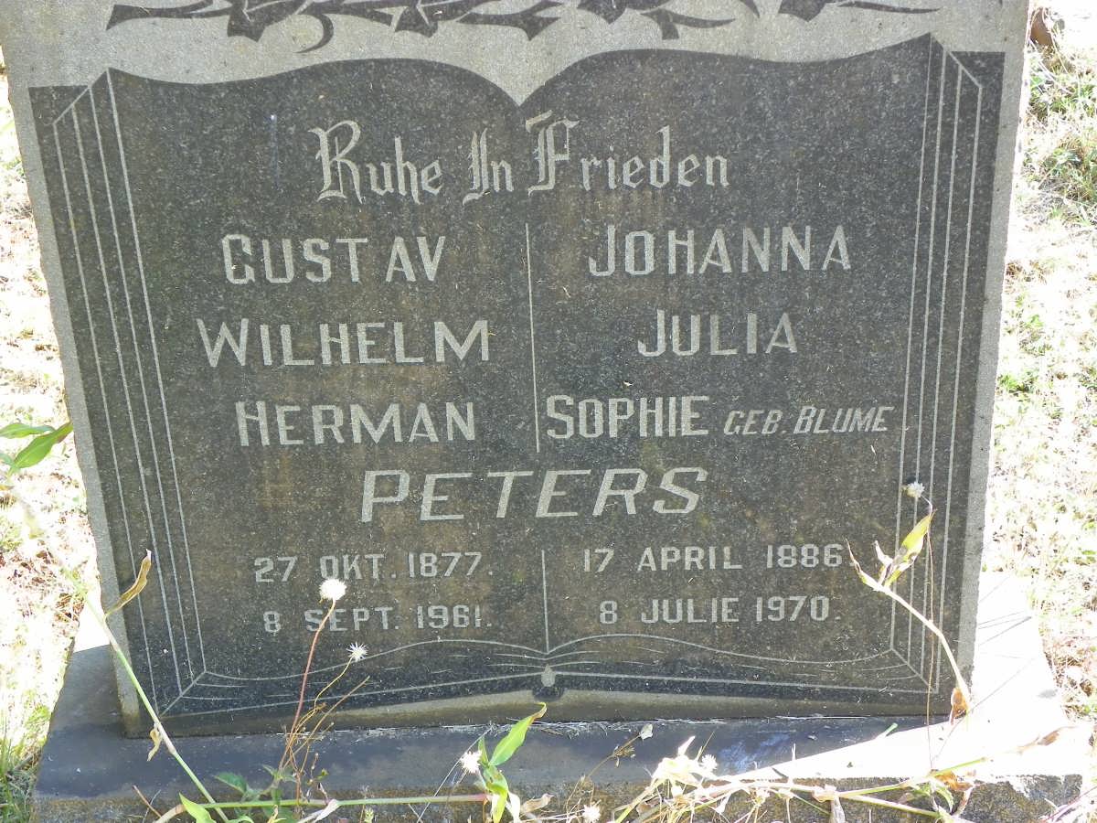 PETERS Gustav Wilhelm Herman 1877-1961 &amp; Johanna Julia Sophie BLUME 1886-1970