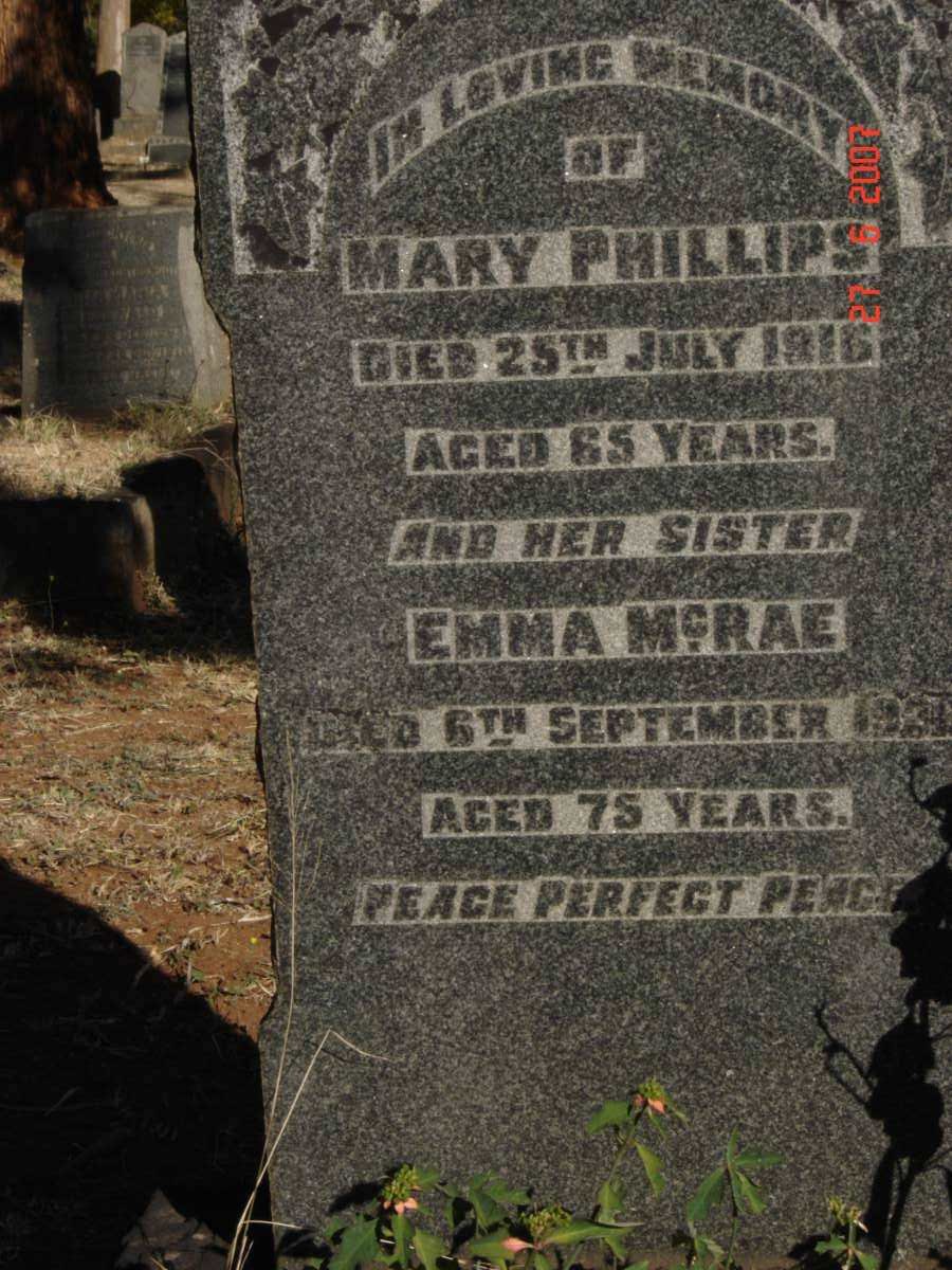PHILLIPS Mary  -1916 :: MCRAE Emma -1926