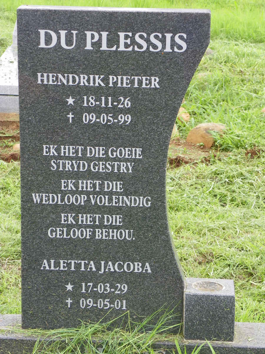 PLESSIS Hendrik Pieter, du 1926-1999 &amp; Aletta Jacoba 1929-2001