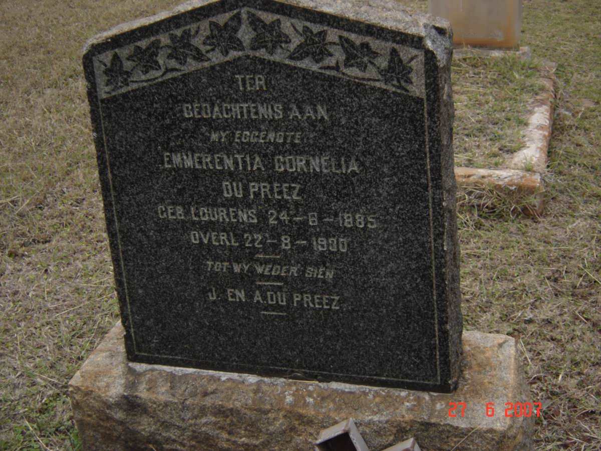 PREEZ Emmerentia Cornelia, du nee LOURENS 1885-1930