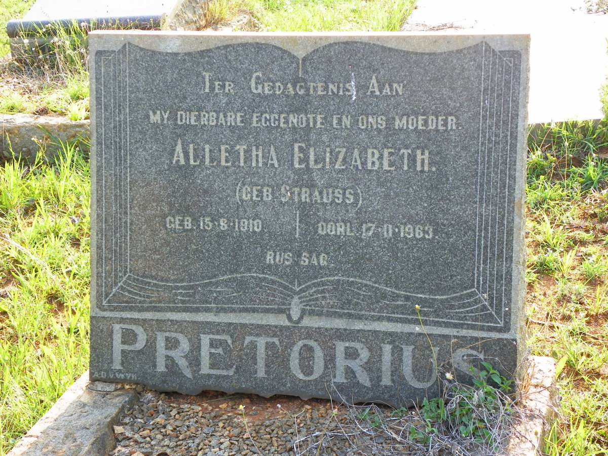 PRETORIUS Alletha Elizabeth nee STRAUSS 1910-1963