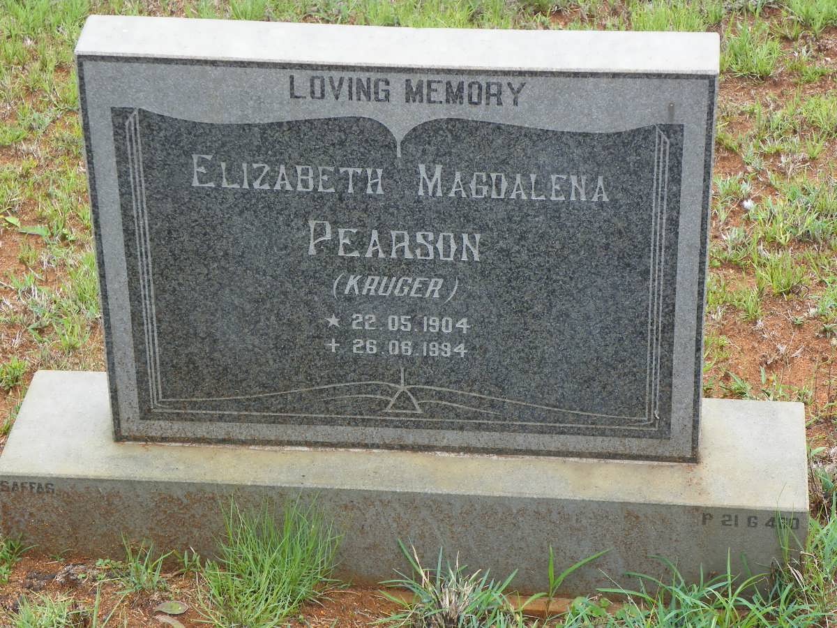 PEARSON Elizabeth Magdalena nee KRUGER 1904-1994