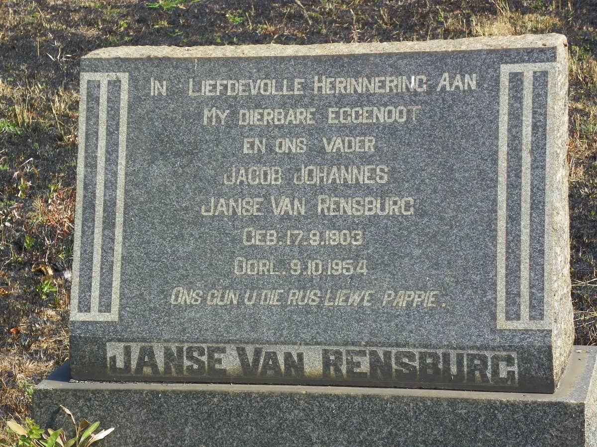 RENSBURG Jacob Johannes, Janse van 1903-1954