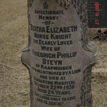 STEYN Bertha Elizabeth nee KNIGHT -1930