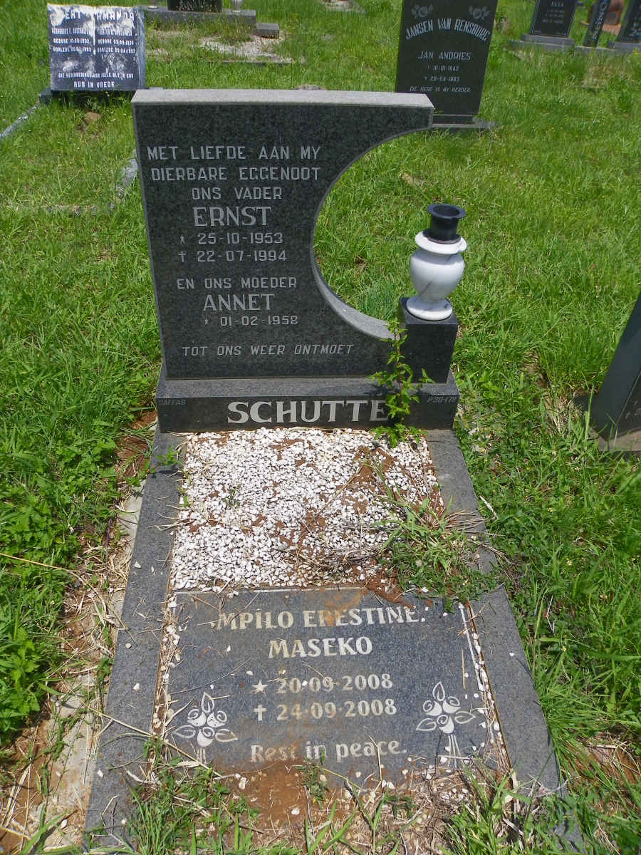 SCHUTTE Ernst 1953-1994 &amp; Annet 1958- :: MASEKO Mpilo Erestine 2008-2008