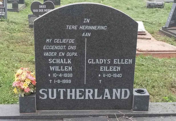 SUTHERLAND Schalk Willem 1938-1999 &amp; Gladys Ellen Eileen 1940-