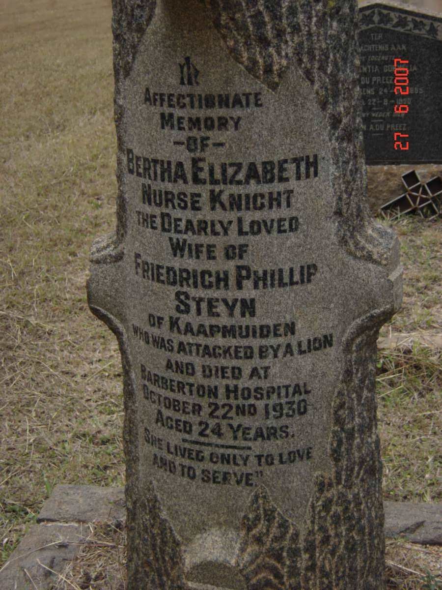 STEYN Bertha Elizabeth nee KNIGHT -1930
