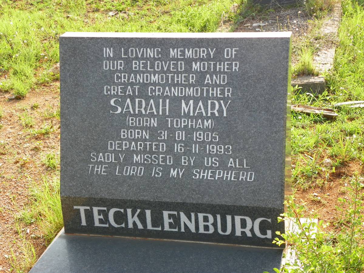 TECKLENBURG Sarah Mary nee TOPHAM 1905-1993