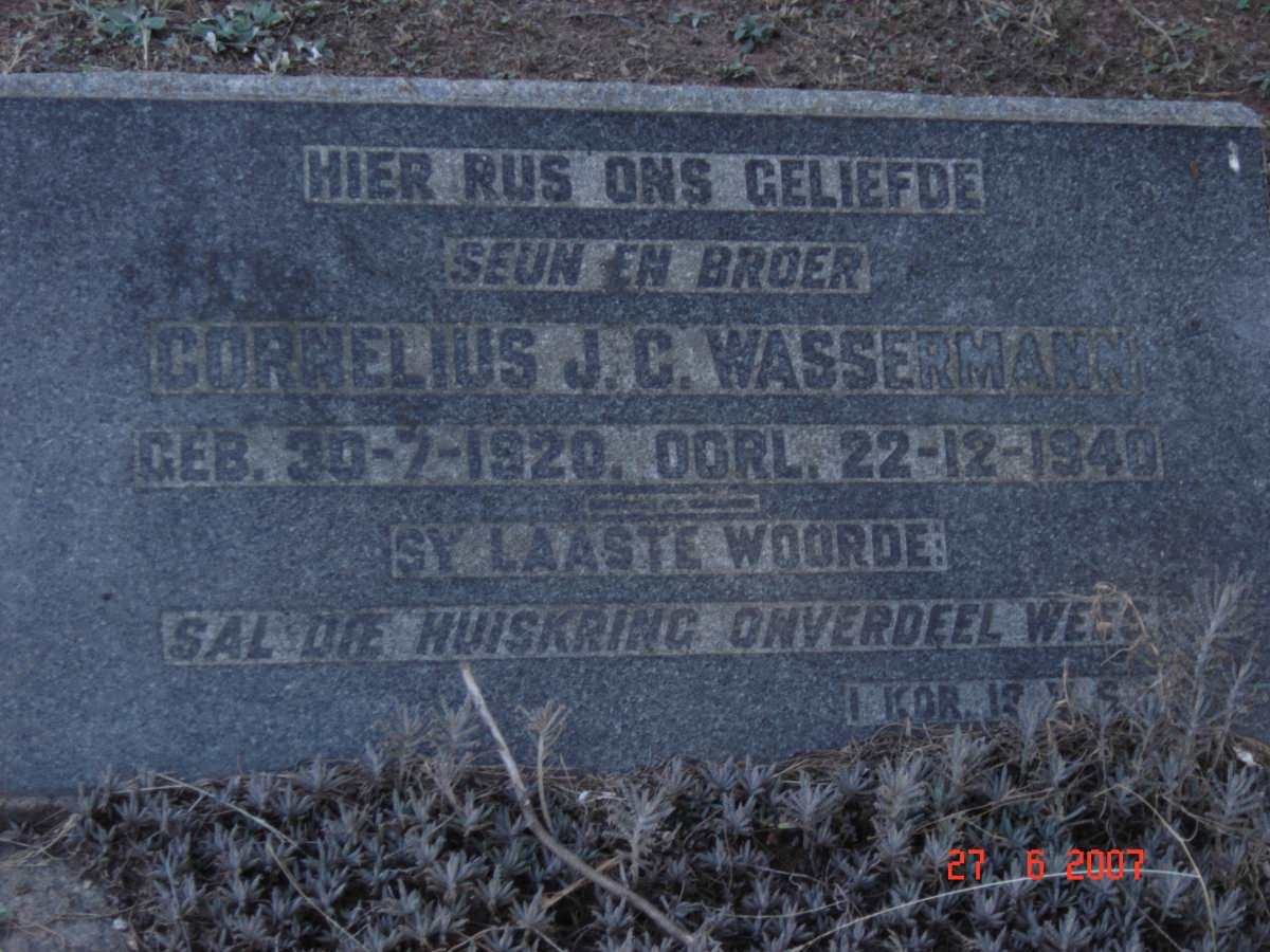 WASSERMAN Cornelius J.C. 1920-1940