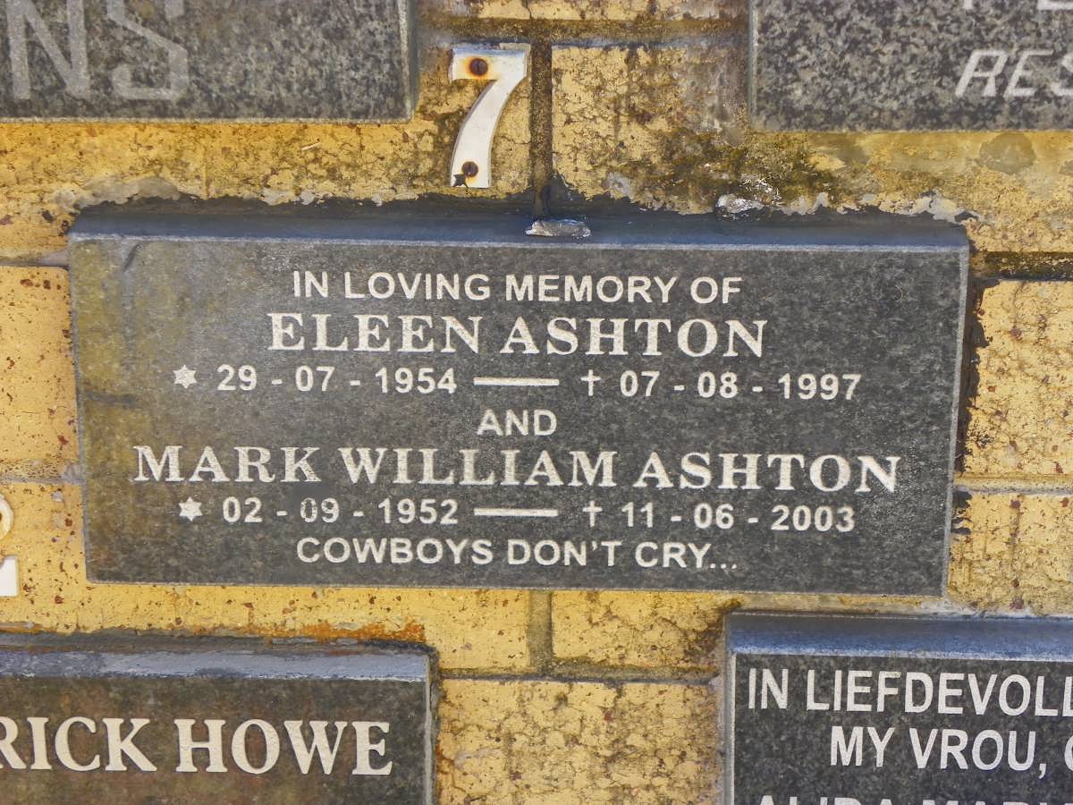 ASHTON Mark William 1952-2003 &amp; Eleen 1954-1997