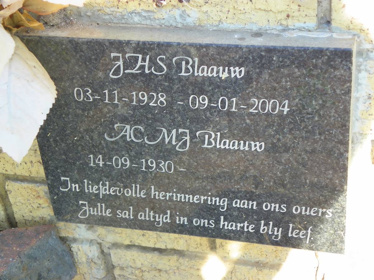 BLAAUW J.H.S 1928-2004 &amp; A.C.M.J. 1930-