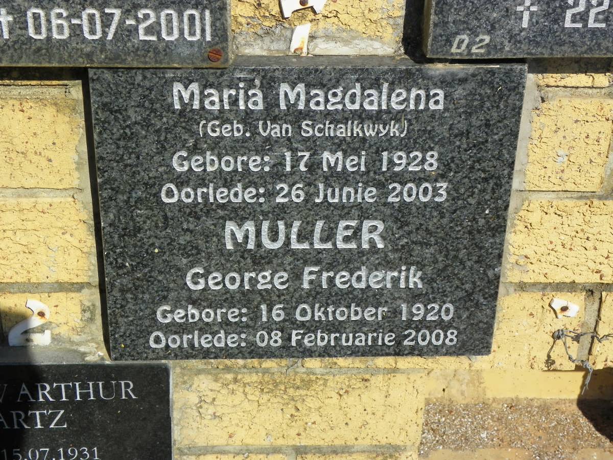 MULLER George Frederik 1920-2008 &amp; Maria VAN SCHALKWYK 1928-2003
