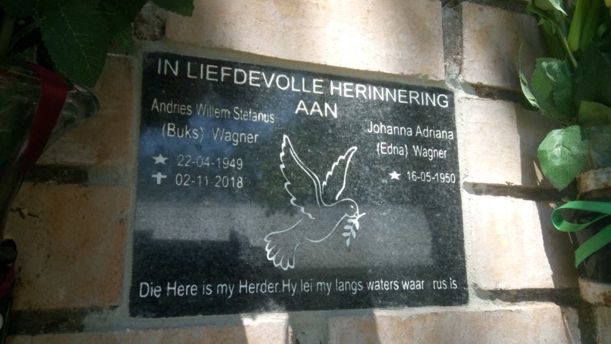 WAGNER Andries Willem Stefanus 1949-2018 &amp; Johanna Adriana 1950-