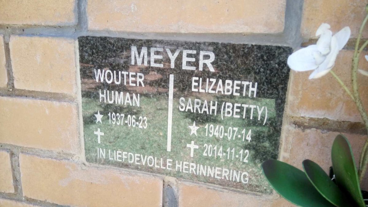 MEYER Wouter Human 1937- &amp; Elizabeth Sarah 1940-2014