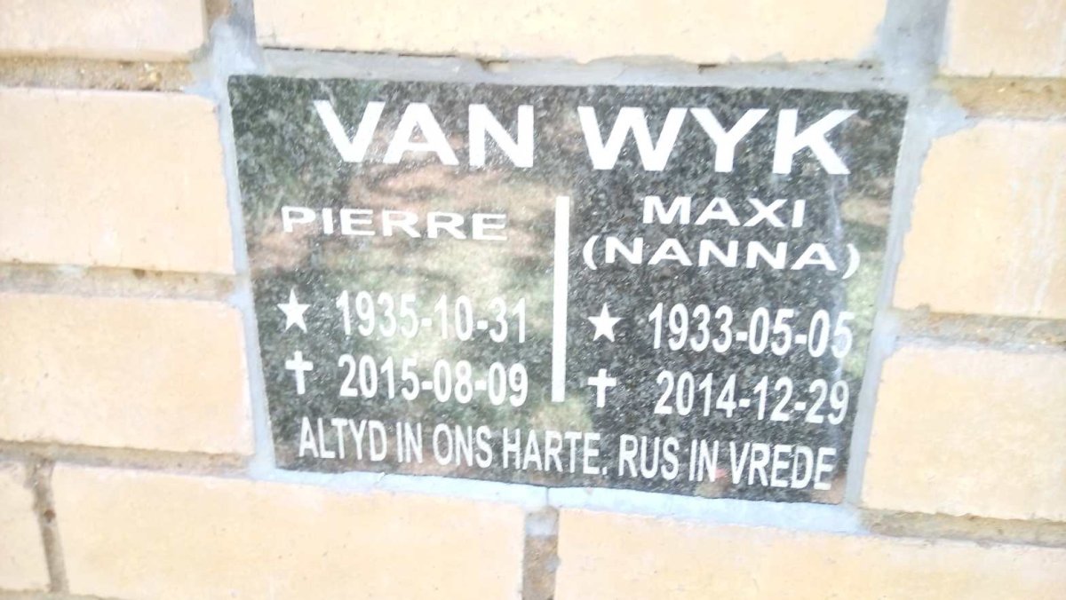 WYK Pierre, van 1935-2015 &amp; Maxi 1933-2014