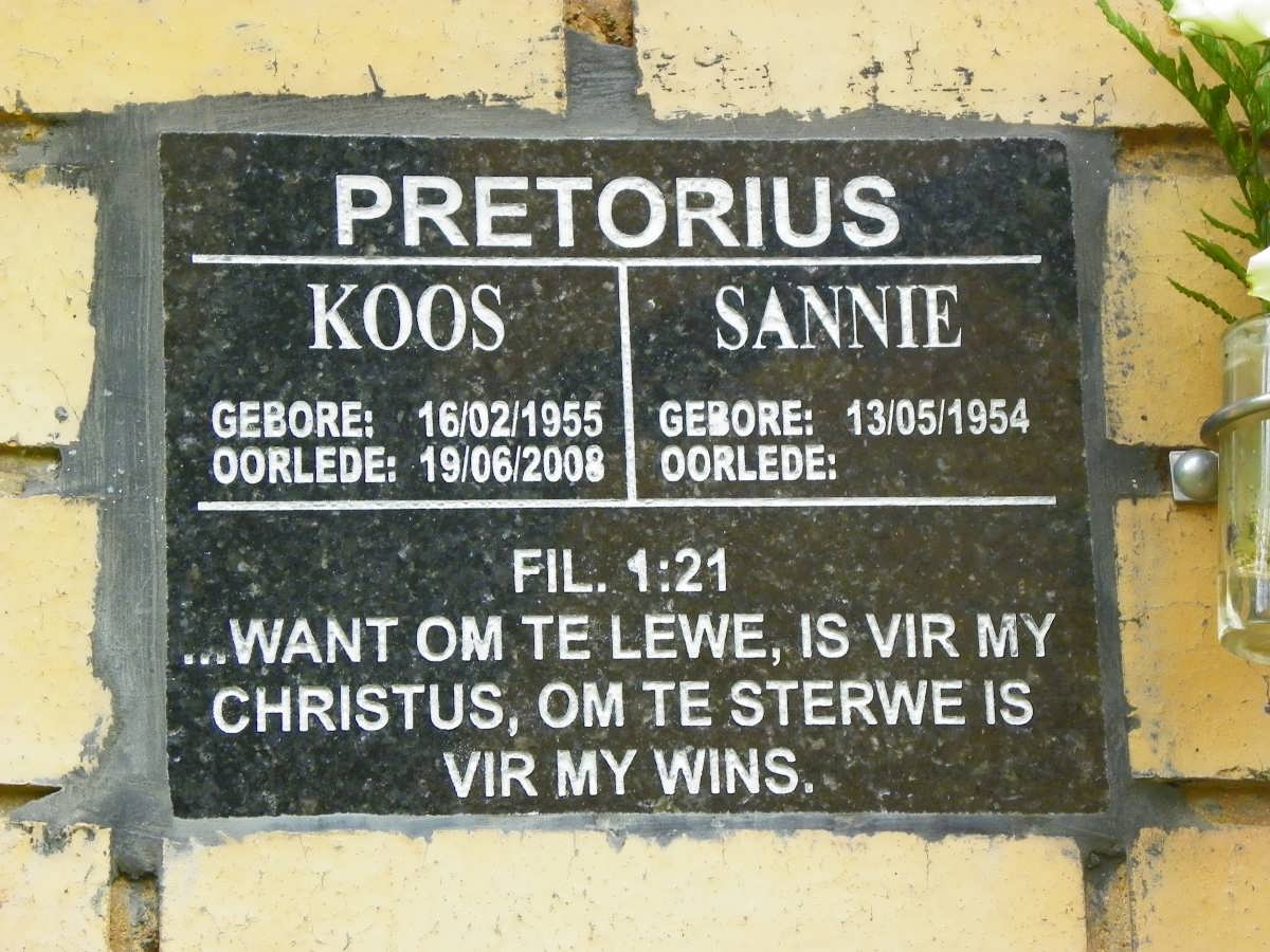 PRETORIUS Koos 1955-2008 &amp; Sannie 1954-