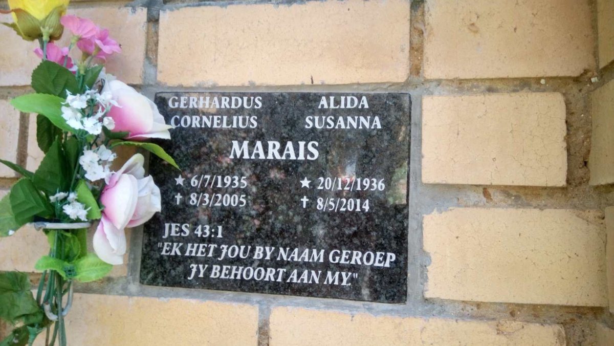 MARAIS Gerhardus Cornelius 1935-2005 &amp; Alida Susanna 1936-2014