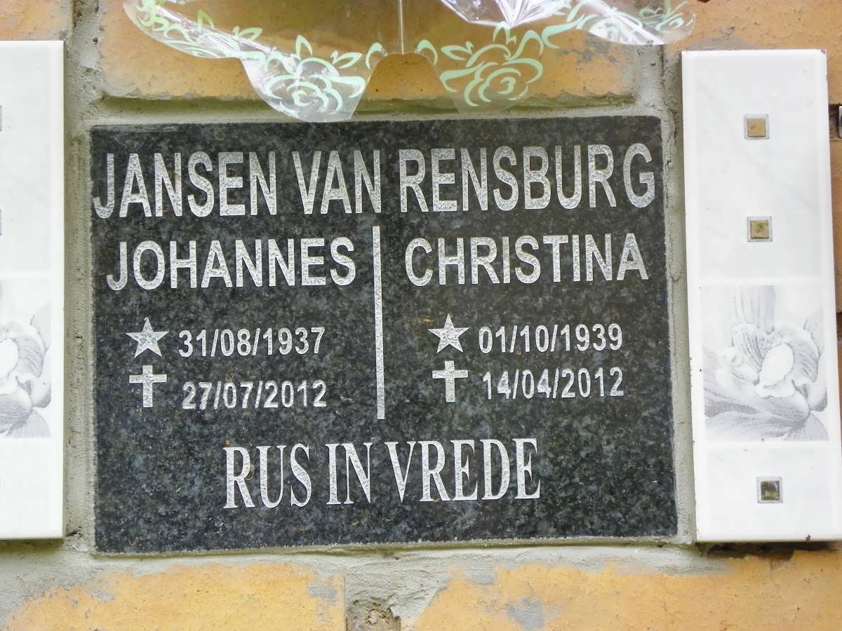 RENSBURG Johannes, Jansen van 1937-2012 &amp; Christina 1939-2012