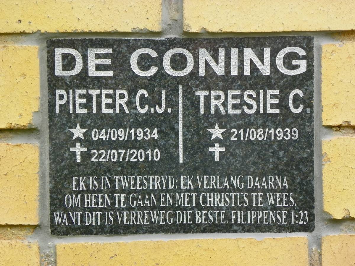 CONING Pieter C.J., de 1934-2010 &amp; Tresie C. 1939-