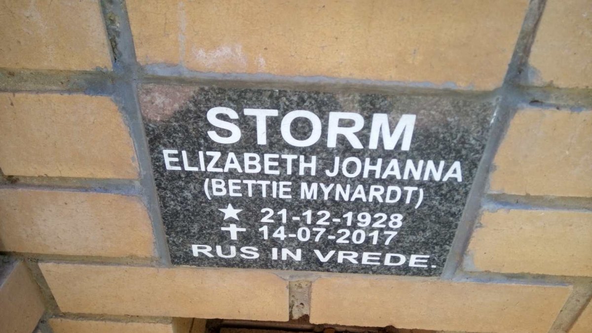 STORM Elizabeth Johanna nee MYNARDT 1928-2017