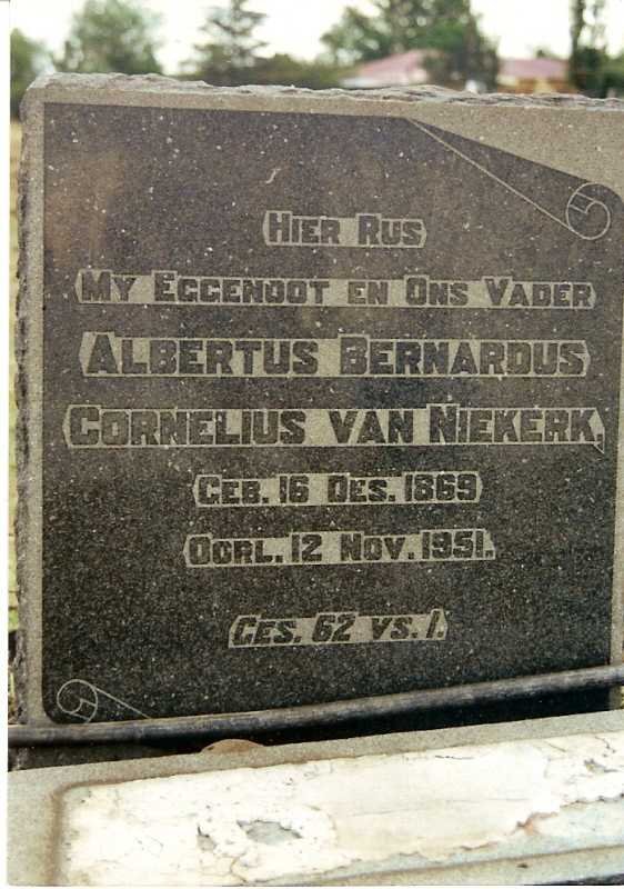 NIEKERK Albertus Bernardus Cornelius, van 1869-1951