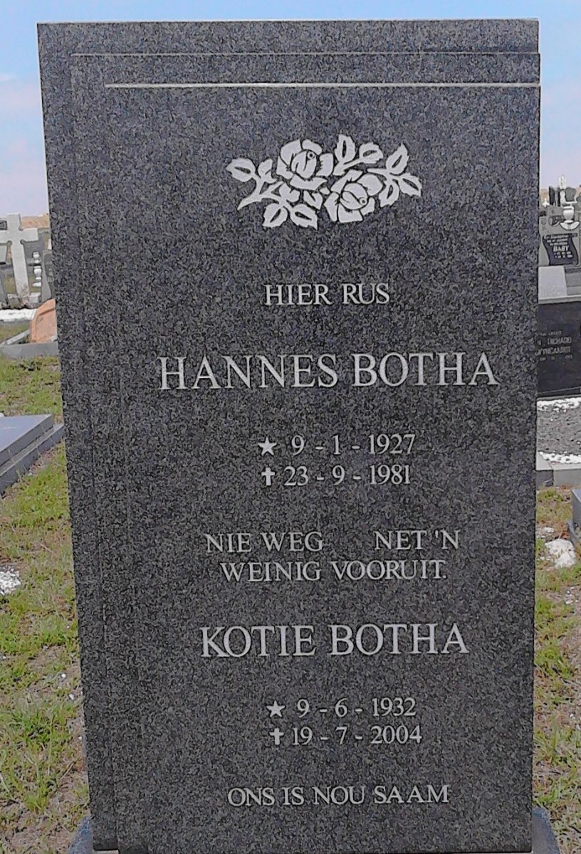 BOTHA Hannes 1927-1981 &amp; Kotie 1932-2004