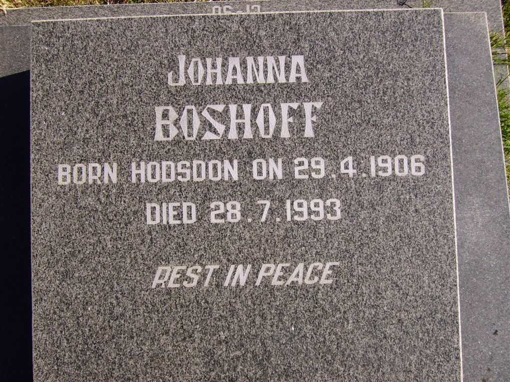 BOSHOFF Johanna nee HODSDON 1906-1993