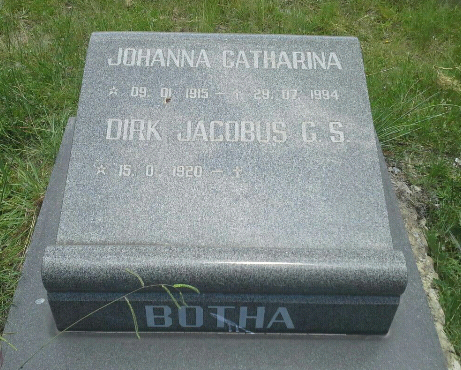 BOTHA Dirk Jacobus G.S. 1920- &amp; Johanna Catharina 1915-1994