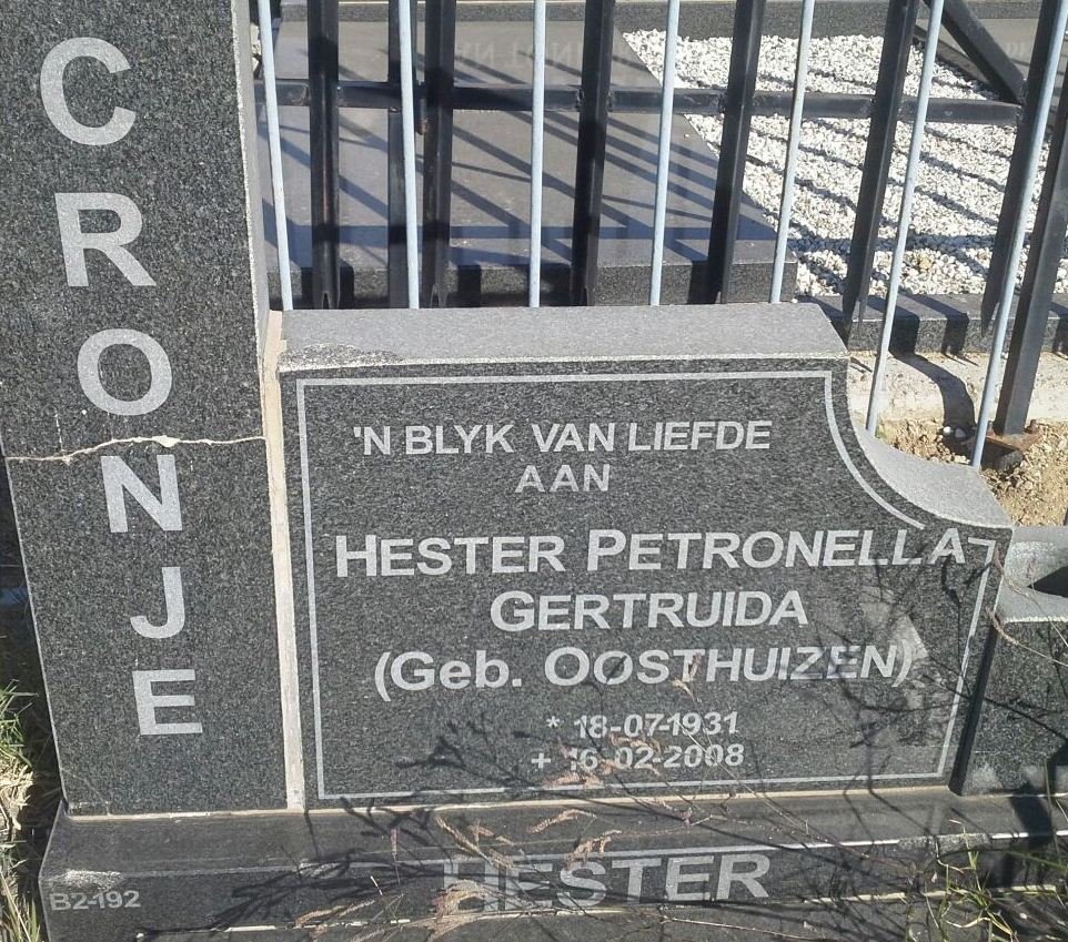 CRONJE Hester Petronella Gertruida nee OOSTHUIZEN 1931-2008