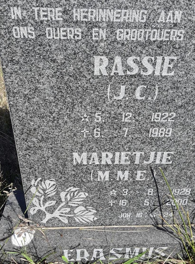 ERASMUS Rassie J.C. 1922-1989 &amp; Marietjie M.M.E. 1928-2000