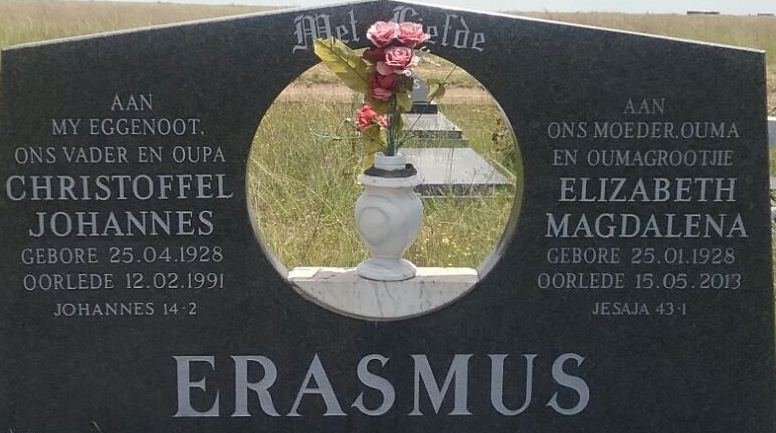 ERASMUS Christoffel Johannes 1928-1991 &amp; Elizabeth Magdalena 1928-2013