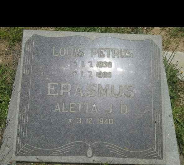 ERASMUS Louis Petrus 1938-19?? &amp; Aletta J.D. 1940-