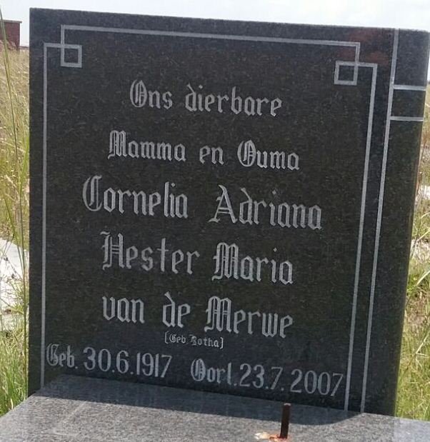 MERWE Cornelia Adriana Hester Maria, van de nee BOTHA 1917-2007